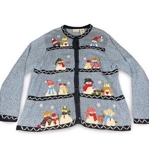 VTG Christmas Women's Embroidered Holiday Cardigan 2XL 18/20 Button Snowman‎